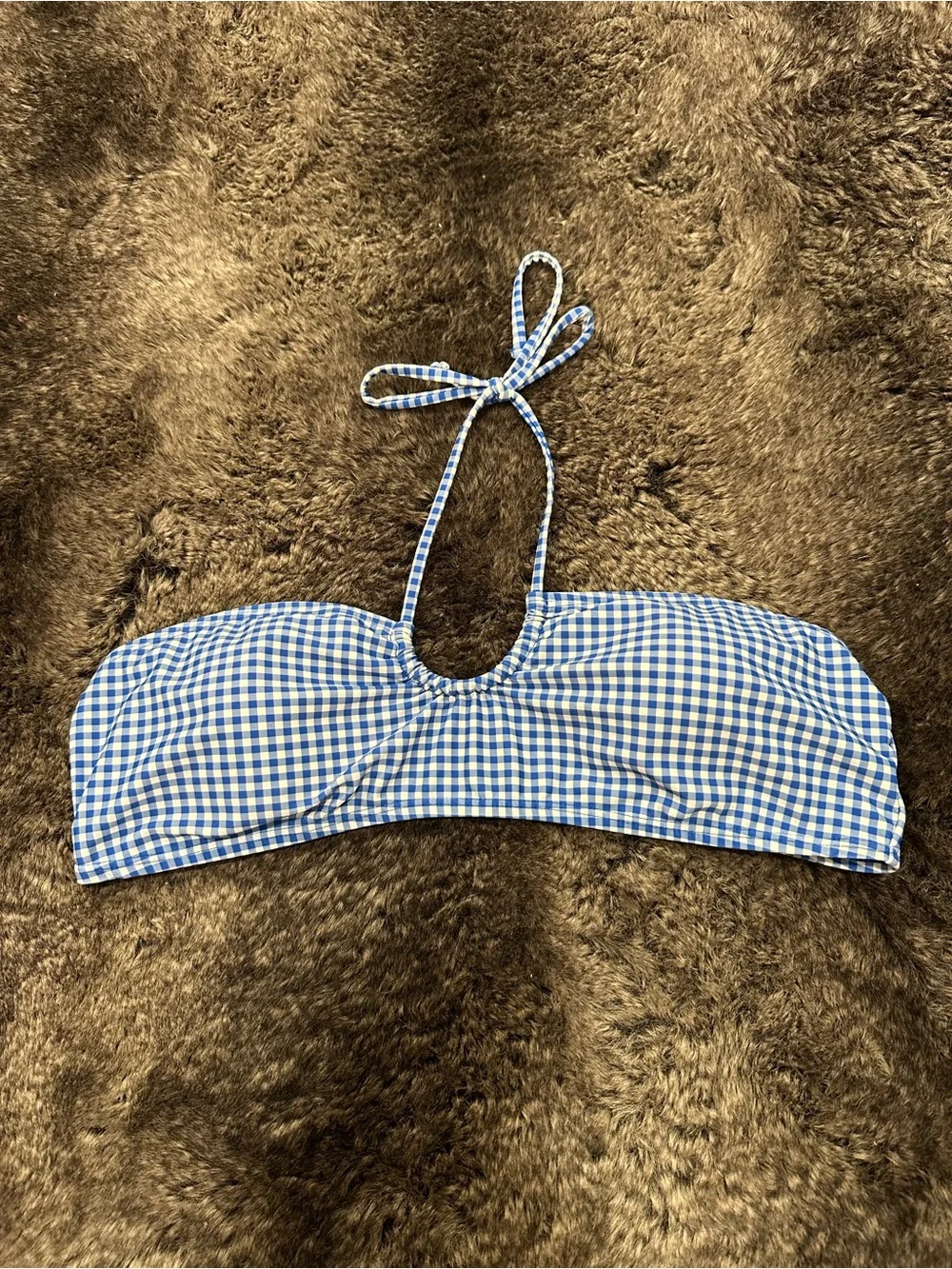 Cabana Del Sol Blue Gingham Halter Bandeau Padded Bikini Top XL Coastal Cowgirl